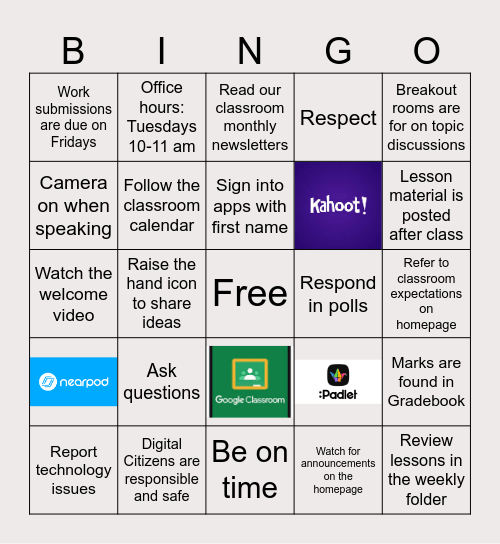E-Learning Bingo Card