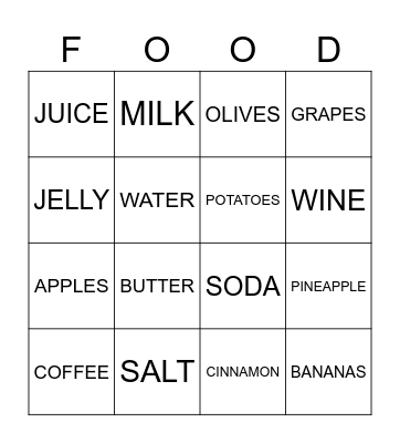 Bingo - Food (5th Grade) Bingo Card