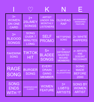 KNE Monthly Mix – February Bingo Card