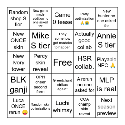 Untitled Bingo Card