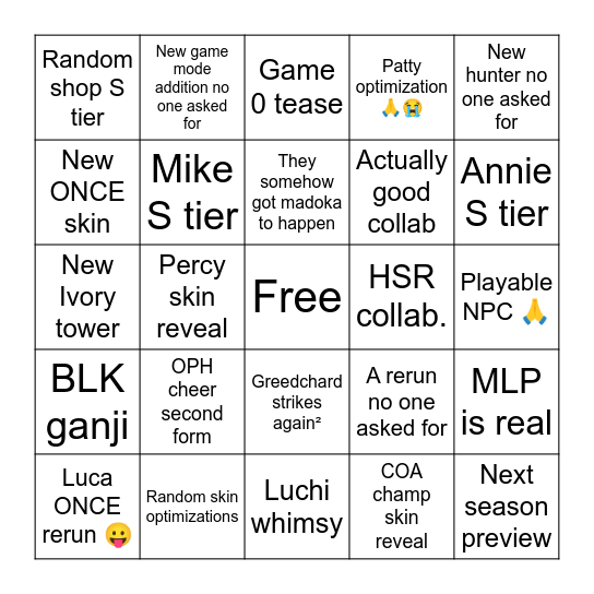 Untitled Bingo Card