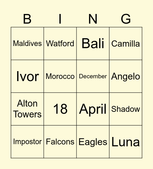 Untitled Bingo Card