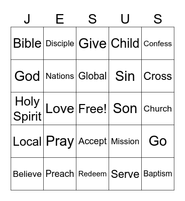 Team Jesus Bingo Card