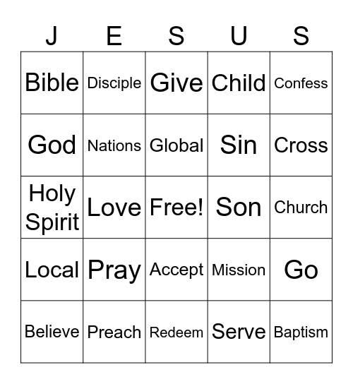 Team Jesus Bingo Card