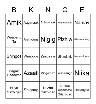 Language Bowl Bakanaage Bingo Card