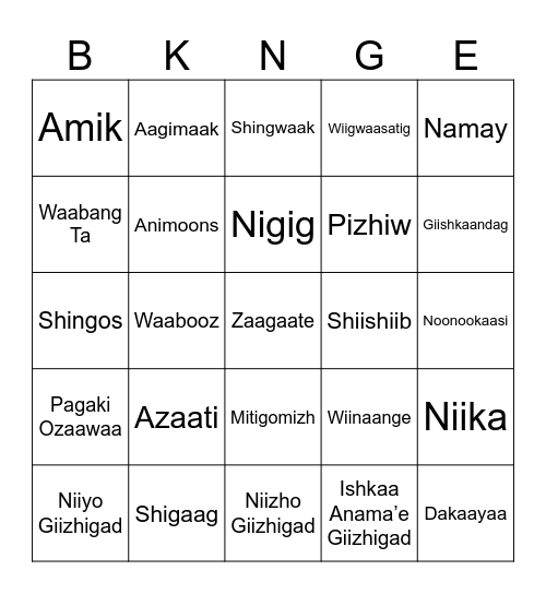 Language Bowl Bakanaage Bingo Card