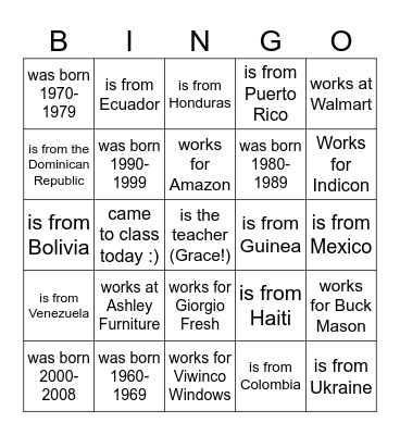 Find Someone Who... Bingo Card
