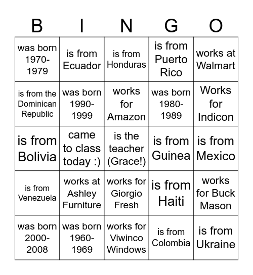 Find Someone Who... Bingo Card