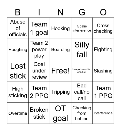 Hockey Bingo Card