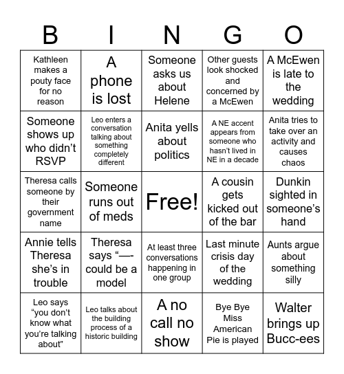 McEwen Bingo Card