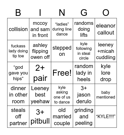 Kyle Bingo Card