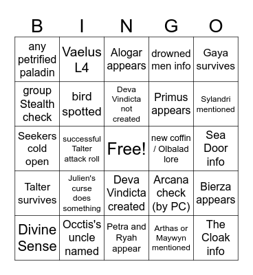Ira Dei Est Vindicta [Critical Role 4.18] Bingo Card