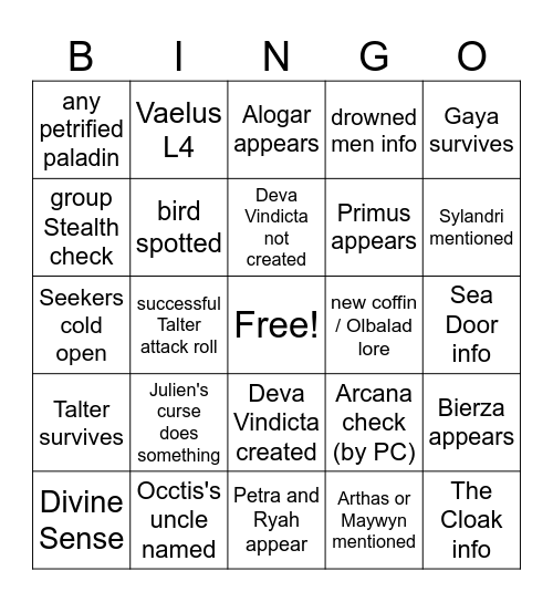 Ira Dei Est Vindicta [Critical Role 4.18] Bingo Card