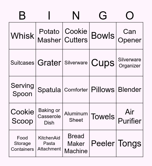 Bryn's Bridal Shower Bingo Card