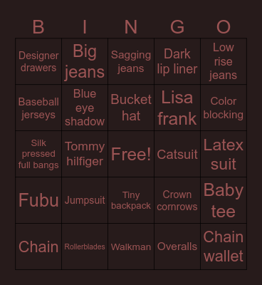 90s fits Bingo Card