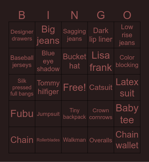 90s fits Bingo Card