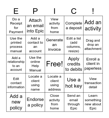 Epic Go Live Bingo! Bingo Card