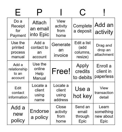 Epic Go Live Bingo! Bingo Card
