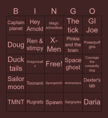 90s cartoons Bingo Card