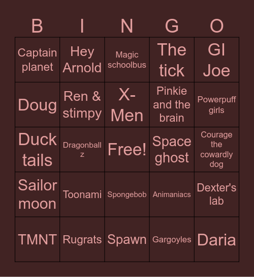 90s cartoons Bingo Card