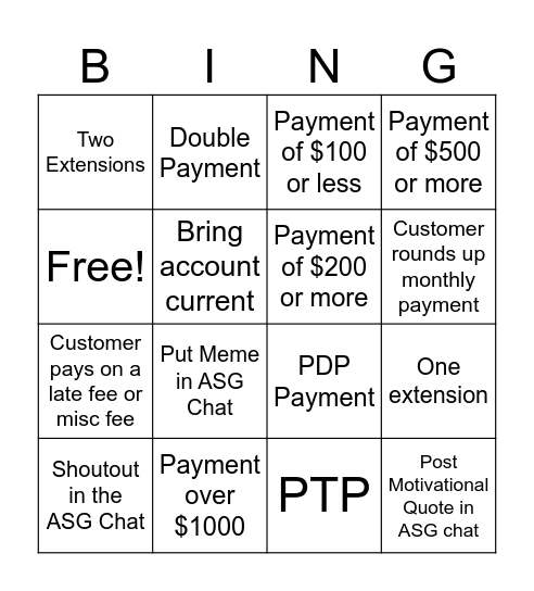 Turn Up Tuesdays w: ASG Bingo Card