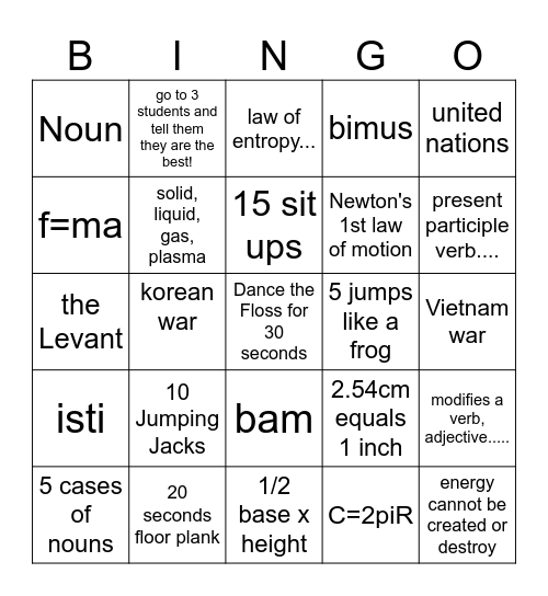 Untitled Bingo Card