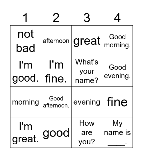 4th - L1 - How Are You? - Bingo Card