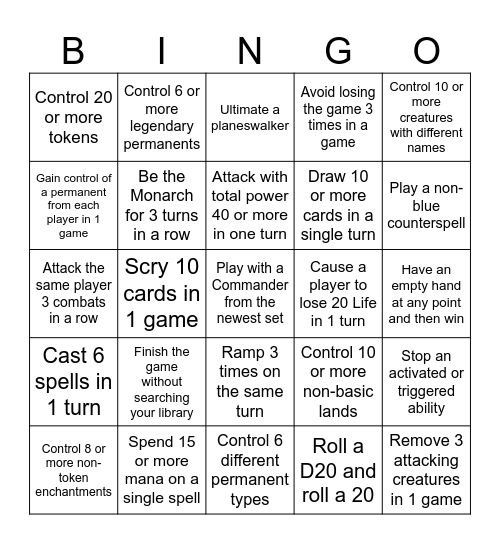 Commander Bingo March 2026 Bingo Card