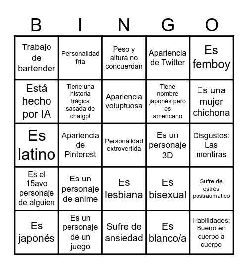 Bingo de personajes de Yahada City Bingo Card