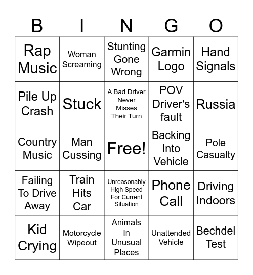 Idiots In Cars Bingo 💥🚗 Bingo Card
