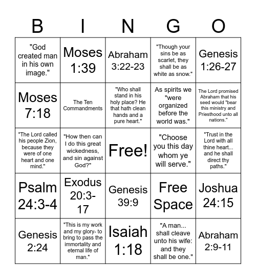 Old Testament Doctrinal Mastery Bingo Card