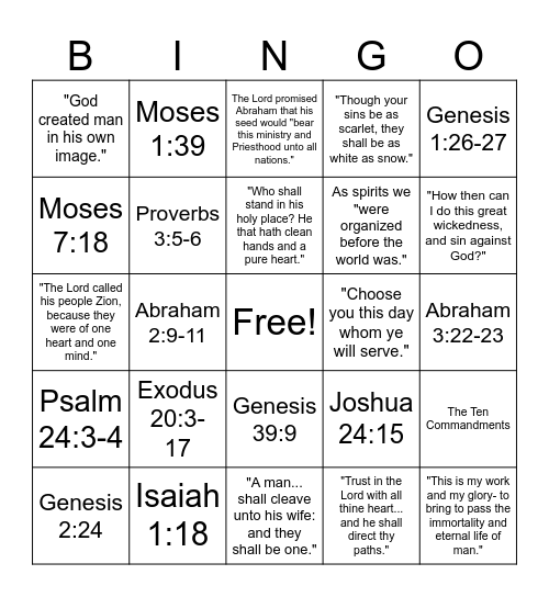 Old Testament Doctrinal Mastery Bingo Card