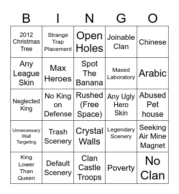 Clash of Clans Bingo Card