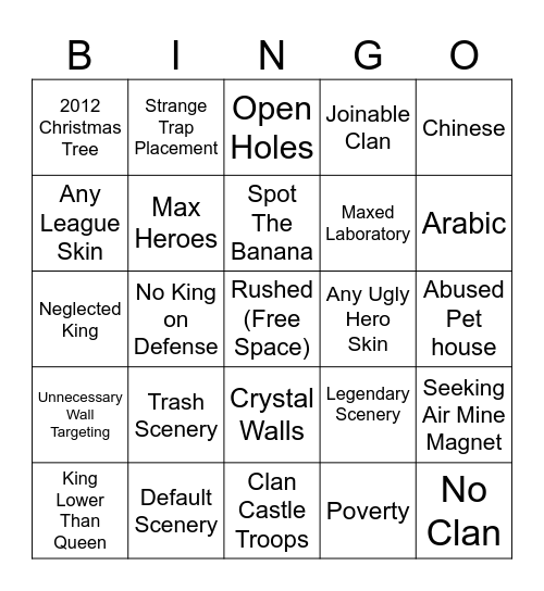 Clash of Clans Bingo Card