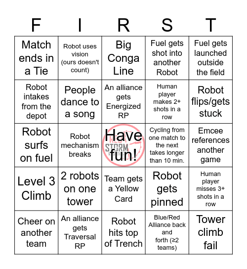 Redstorm 2026 Stands Bingo Card