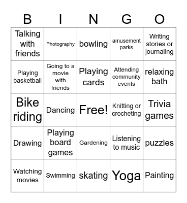 Leisure Bingo Card