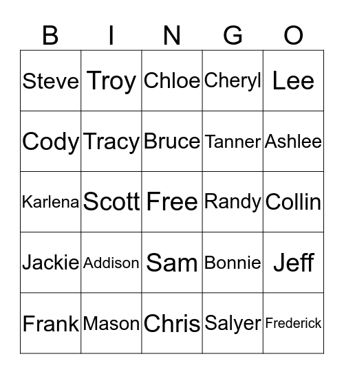Salyer's Family Bingo Card