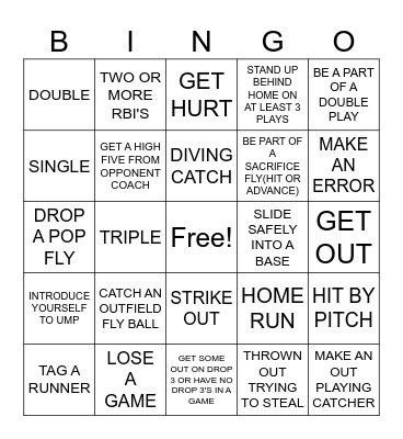 Baseball Bingo Card
