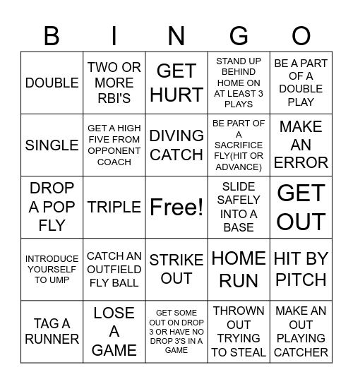 Baseball Bingo Card