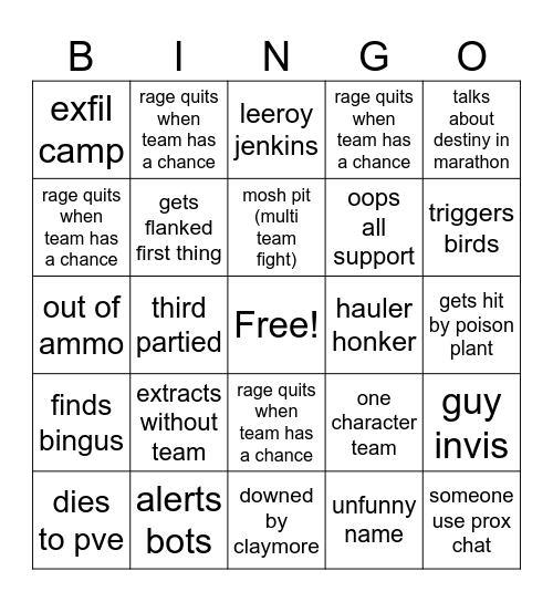 marathon bingo Card