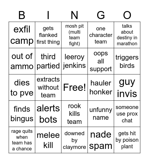 marathon bingo Card