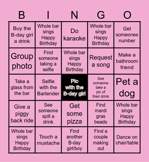 BIRTHDAY BAR CRAWL Bingo Card