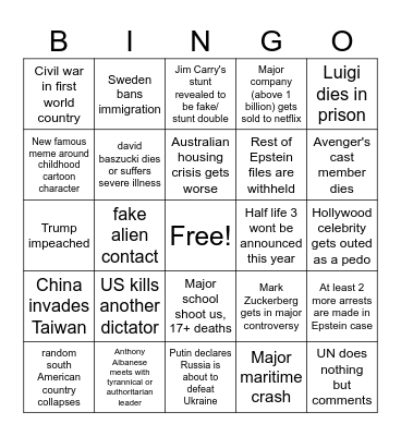 2026 bingo Card