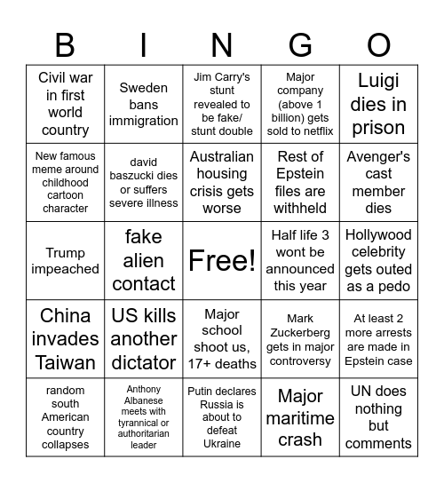 2026 bingo Card