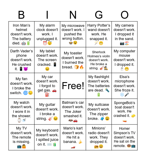 B15 L13 SpongeBob’s boat doesn't work. He crashed it. 🧽🚤 Bingo Card