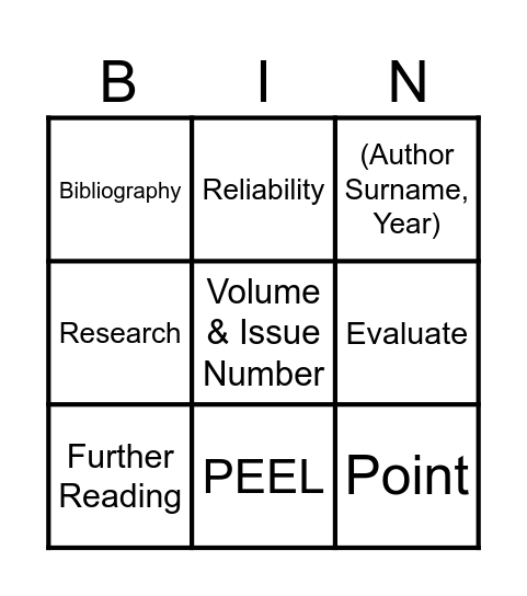 Referencing & Resaerch Bingo Card