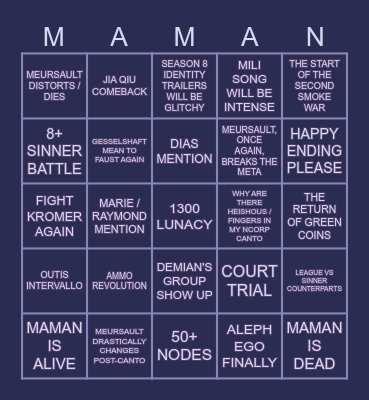 SEASON 8 / MEURSAULT CANTO Bingo Card