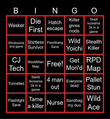 Teddi Sketti Bingo Card