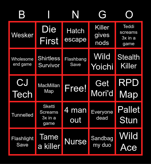 Teddi Sketti Bingo Card