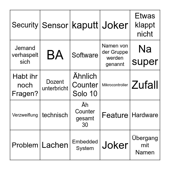 Embedded Systems Bingo Card